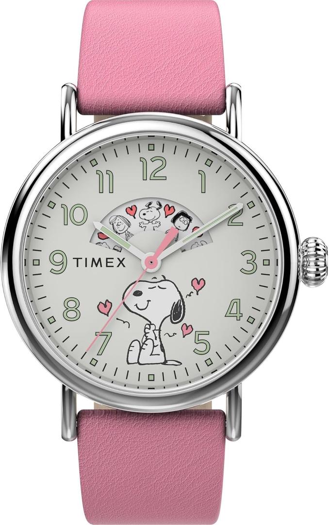 Timex x Peanuts Unisex Waterbury Standard 40mm Watch (Pink/Silver-Tone/White)