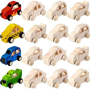 Chivao 12 Pcs Wooden Cars to Paint for DIY Car Unfinished Wooden Cars Paintable Crafts Things to Paint for Home Activities Craft Projects, Easy Woodworking(Vivid Style) 