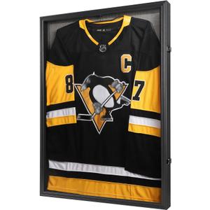 Large Jersey Frame Display Case, 26x37 Lockable Shadow Box Sports Jersey Frame with UV Protection Acrylic and Metal Hanger for Baseball Basketball Football Soccer Hockey XXL Shirt, Linen Black
