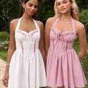 Auraxe Summer Halter Corset Graduation Short Dress Casual Cute A Line Bow Sundress Lace Up Party Mini Dresses for Women 2026 (White, M)