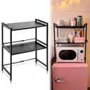 Geetery Expandable 2 Tier Mini Fridge Stand with Storage for Dorm Microwave Stand Over Mini Fridge Storage Shelf 15"-26" Kitchen Countertop Organizer with 6 Hooks College Rooms Kitchen