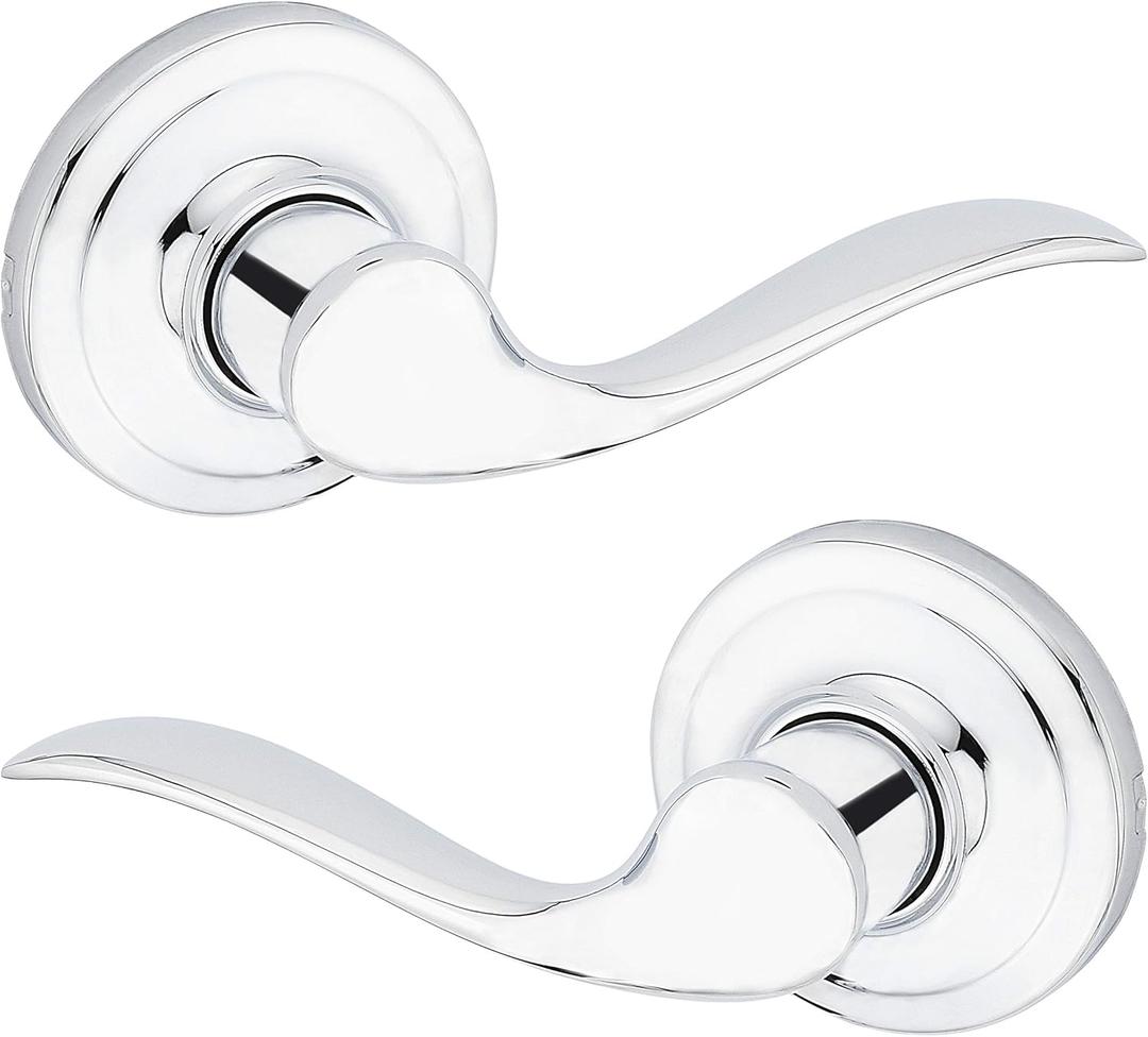 Kwikset Tustin Interior Passage Door Handle, Lever For Closet and Hallway Doors, Reversible Non-Locking Handle Lever, Polished Chrome (1 Count (Pack of 1))