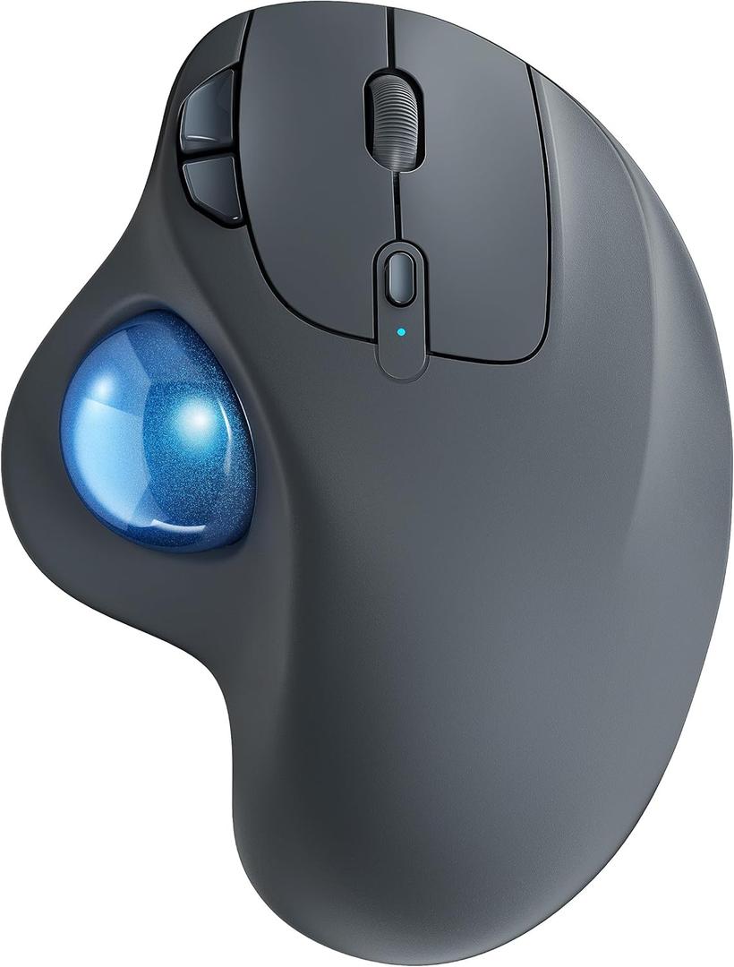 Nulea M501 Wireless Trackball Mouse, Rechargeable Ergonomic, Easy Thumb Control, Precise & Smooth Tracking, 3 Device Connection (Bluetooth or USB Receiver), Compatible for PC, Laptop, Mac, Windows. (Grey-Blue)