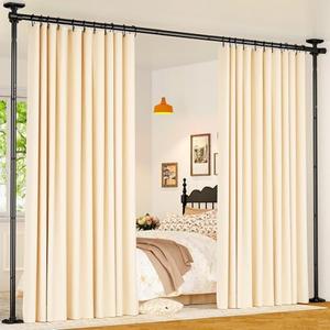 Goovilla Room Divider for Room Separation, Tension Curtain Rods No Drilling, 4-10ft(H) 28-70inch(W) Adjustable Temporary Privacy Wall Divider, Heavy Duty Freestanding Space Partition Separator, Black