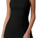 QINSEN Womens Open Back Tennis Dress Sleeveless Built in Shorts Golf Athletic Dress with Pockets L