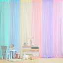 Tatuo Pastel Rainbow Backdrop Curtains Sheer Curtain Tulle Panels for Kid Baby Shower Unicorn Birthday Party Window Classroom Decorations 6 Panels(354 inch/ 30 feet in Total Width,Bright Color)