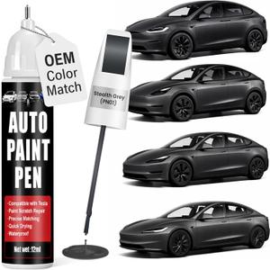 Touch Up Paint for Cars (Stealth Grey PN01), Compatible with Tesla Model Y/3/X/S, 0.4 fl oz Color Accurate 2-in-1 Car Paint Scratch Repair Pen, Easy to Use, Fast-Drying, Long-Lasting