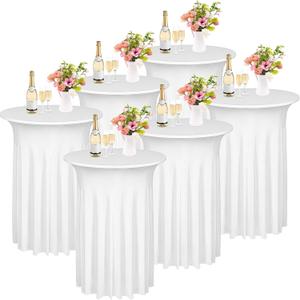 6 Pieces Cocktail Table Skirt Round Cocktail Table Covers 32 x 43 Inch Spandex Stretch High Top Table Cloth for Wedding Table Bar Banquet Party Supplies (White)