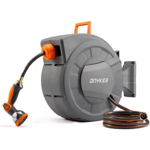Retractable Garden Hose Reel, 1/2 inch x120 ft Water Hose Reel Wall Mounted, Any Length Lock, Slow Auto-Rewind, 180Swivel Bracket & 10 Pattern Nozzle (1/2'' 120FT)