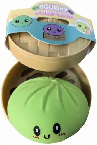 Dumpling Squishies, Dumpling Mystery Box, Colorful Dumplings Stress Balls Toy, Stocking Stuffers with Food Steamer Stretchy Desk Toys (Flash Green)