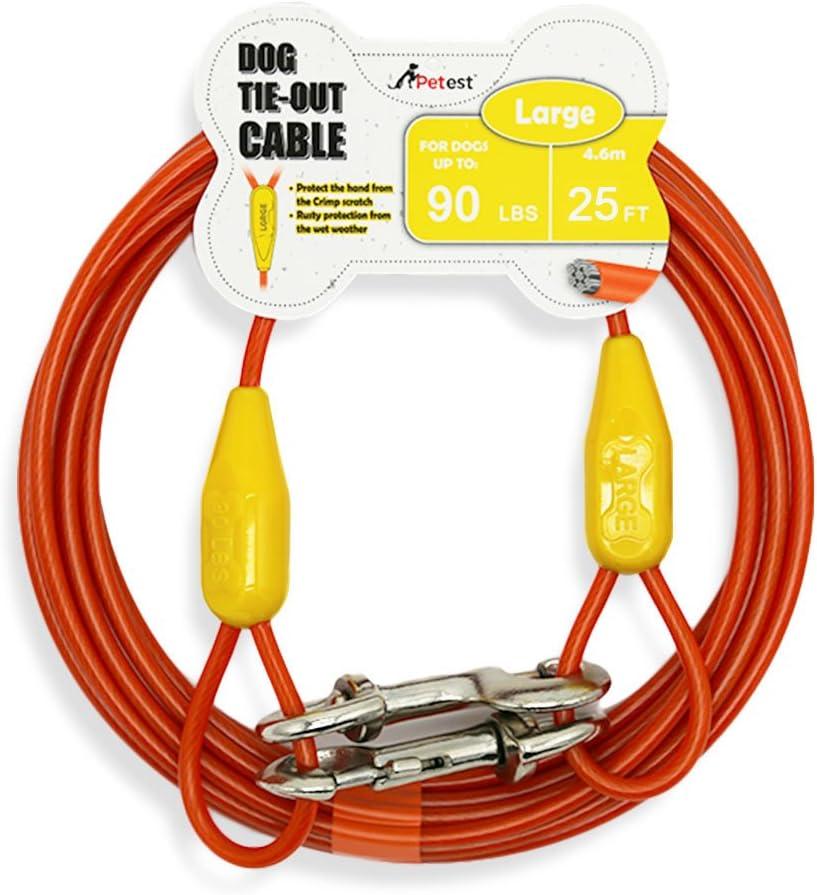 Petest 25ft Tie-Out Cable with Crimp Cover for Large Dogs Up to 90 Pounds (Yellow & Orange)