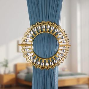 2 Pack Shiny Curtain Tiebacks Luxury Curtain Holdbacks Plastic Curtain Clips Buckle Drapery Holdbacks Crystal Drapery Tiebacks for Window Decoration, with Fixing Rod (26 Crystals, Gold) (Gold)