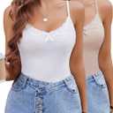 Avidlove Womens Camisoles 2-Pack Tank Top V Neck Undershirts Adjustable Spaghetti Strap Cami Tops (Beige)