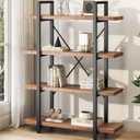 HSH Industrial 4 Tier Solid Wood Bookcase, Real Natural 4 Shelf Rustic Wooden and Metal Bookshelf, Farmhouse Open Vintage Etagere Book Shelf for Office Living Room Bedroom Storage, Distressed Brown