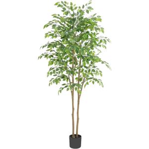 Tall Ficus Tree Artificial6ft(72in) Faux Ficus Tree with Realistic Smooth and Shiny Leaves Fake Trees Indoor Outdoor for Home Office Living Room Bedroom Foyer Porch Decor.