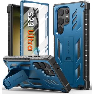 FNTCASE for Samsung Galaxy S23-Ultra Case: Military Grade Drop Proof Protection Mobile Cover with Kickstand | Matte Textured Rugged Shockproof TPU | Protective Sturdy Phone Case - Blue