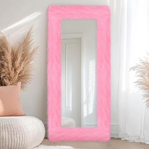 Pink Fluffy Full Length Mirror Frame Decor 64 x 21 Inch Universal Ultra Soft Non Slip Border Cover with Adhesive Tape for Mirror with Stand Bedroom Cloakroom Home Decoration Women Girls Gifts