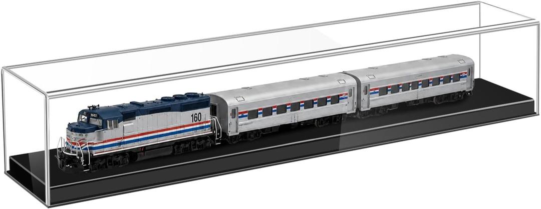 24-Inch Scale Model Train Display Case with Low-Profile Base | Clear Acrylic Showcase for HO Scale and N Scale Model Trains, Railway Collectibles and Train Accessories