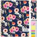 HARDCOVER 2026 Planner, 7"x9": 14 Months (November 2025 - December 2026), Daily Weekly Monthly Planner, Yearly Agenda, Bookmark, Pocket Folder and Sticky Note Set (Small Navy Floral)