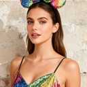A Miaow 3D Bow Black Sequin Headband Colorful Glitter Butterfly Hair Clasp Park Supply Adults Women Photo Accessory Party Costume (Rainbow and Rainbow)
