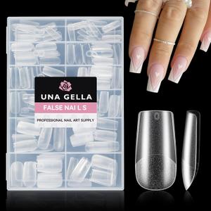 UNA GELLA Square Nail Tips, 216 pcs Full Matte Medium Square Gel Nails Tips Pre-shape Full Cover Acrylic False Nails No Need to File for French Nail Extension Home DIY Salon 12 Sizes