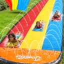 JAMBO Premium Triple Water Slide with 3 Bodyboards, 20Ft Heavy Duty Slip Splash and Slides-Advanced 3-Way Sprinkler System, Splash Pad Mat Backyard Summer Outdoor Water Toys n Long Slides for Kids