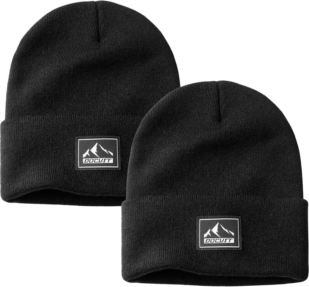 3 x DOCVIT Knit Cuffed Beanie Warm Winter Hats Unisex Skull Knit Cap Fashion Ski Hat for Men and Women (Black)