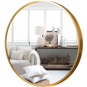 KIAYACI Round Wall Mirror Large Circle Mirrors for Bathroom Living Rooms-Aluminum Alloy Frame, Shatteproof Glass (Gold, 24")