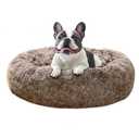 JOLLYVOGUE Calming Dog Bed Medium Size Dog, Anti-Anxiety Donut Medium Pet Bed, 31 inches Fluffy Faux Fur Round Cat Bed, Fits up to 45 lbs Pets (Smoke Brown)