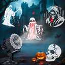 Christmas Projector Lights Outdoor, 3D Halloween Dynamic Rotating Skull Ghost Skeleton Decorations Indoor,Waterproof Holiday Light for Window,2025 Latest Terror Atmosphere Maker for Door,Garage