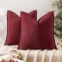 MIULEE Pack of 2 Burgundy Decorative Pillow Covers 20x20 Inch Soft Chenille Luxurious Couch Throw Pillows Farmhouse Cushion Covers with Elegant Design for Sofa Bedroom Living Room Decor