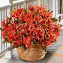 Janinka 6 Bundles Fall Artificial Flowers for Outdoors Fake Daisy Bouquet Silk Mums Flowers Bulk Look Real UV Resistant Outside Faux Plants for Garden Planter Front Door Porch Patio Decor (Red)