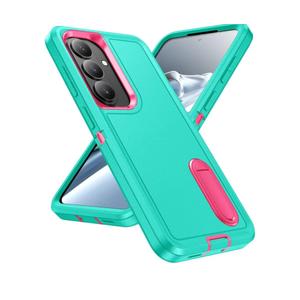 for Samsung Galaxy S26 Case with Kickstand Case 3-Layer Military Grade Protective Case Cover Silicone Heavy Duty Rugged Shockproof for Galaxy S26 Phone Case (Cyan+Rose Red