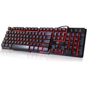 Rii RK100 3 Colors LED Backlit Mechanical Feeling USB Wired Multimedia Gaming Keyboard, Office Keyboard for Working or Primer Gaming, Office Device