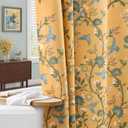 Mustard Yellow Cotton Floral Shower Curtain,Vintage Anthropologie Shower Curtains for Bathroom,72Wx84H