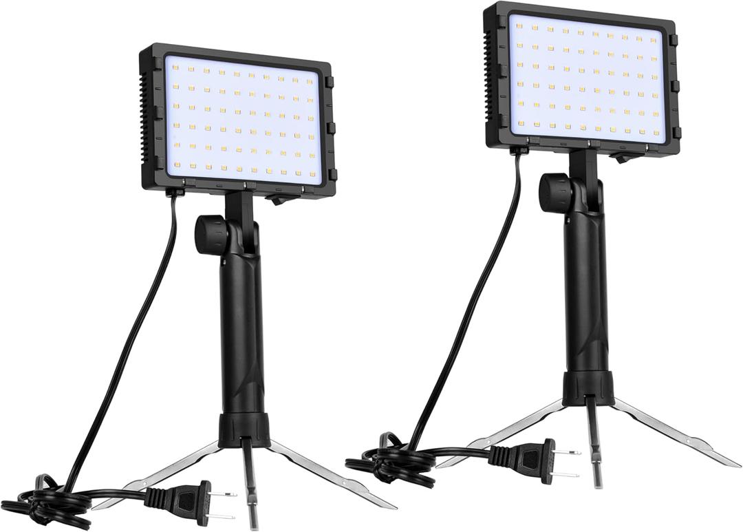 EMART 60 LED Continuous Portable Photography Lighting Kit for Table Top Photo Camera Video Recording Studio Light Lamp with Adjustable Tripod Stand & Color Filters - 2 Packs