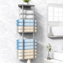 Towel Rack Storage for Bathroom, Wall Mounted Vertical Rolled Towel Organizer Holder with Shelf, Holds Up 6 Large Bath Sheets, Silver Grey