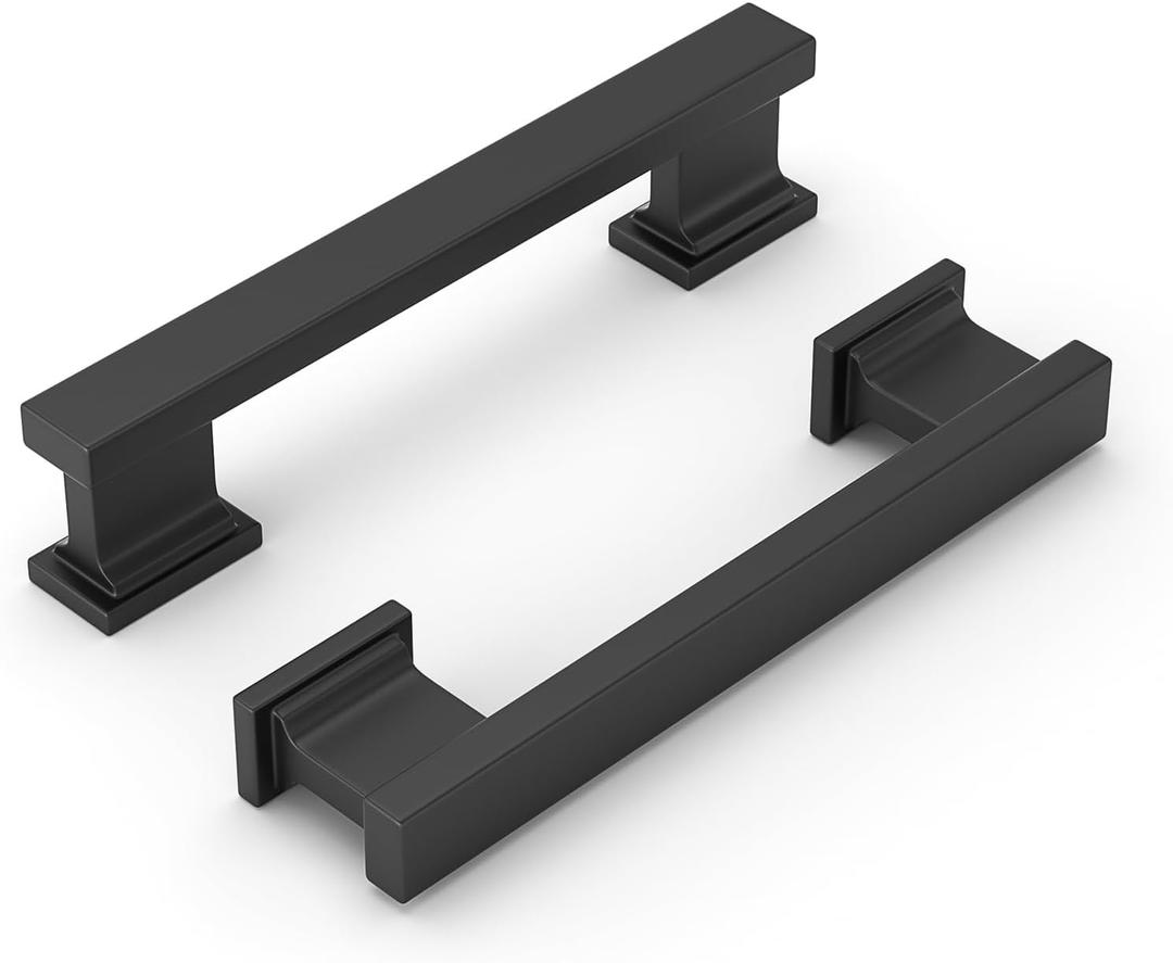Cabinet Handles Kitchen Drawer Pulls and Knobs, 5Pack Black 3inch Hole Center, Square Hardware for Bathroom Dresser