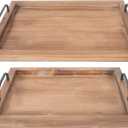Besti Rustic Vintage Food Serving Trays (Set of 2) | Nesting Wooden Board with Metal Handles | Stylish Farmhouse Decor Serving Platters | Large: 15 x2 x11 - Small: 13 x2 x9 inches (Rustic Burnt)