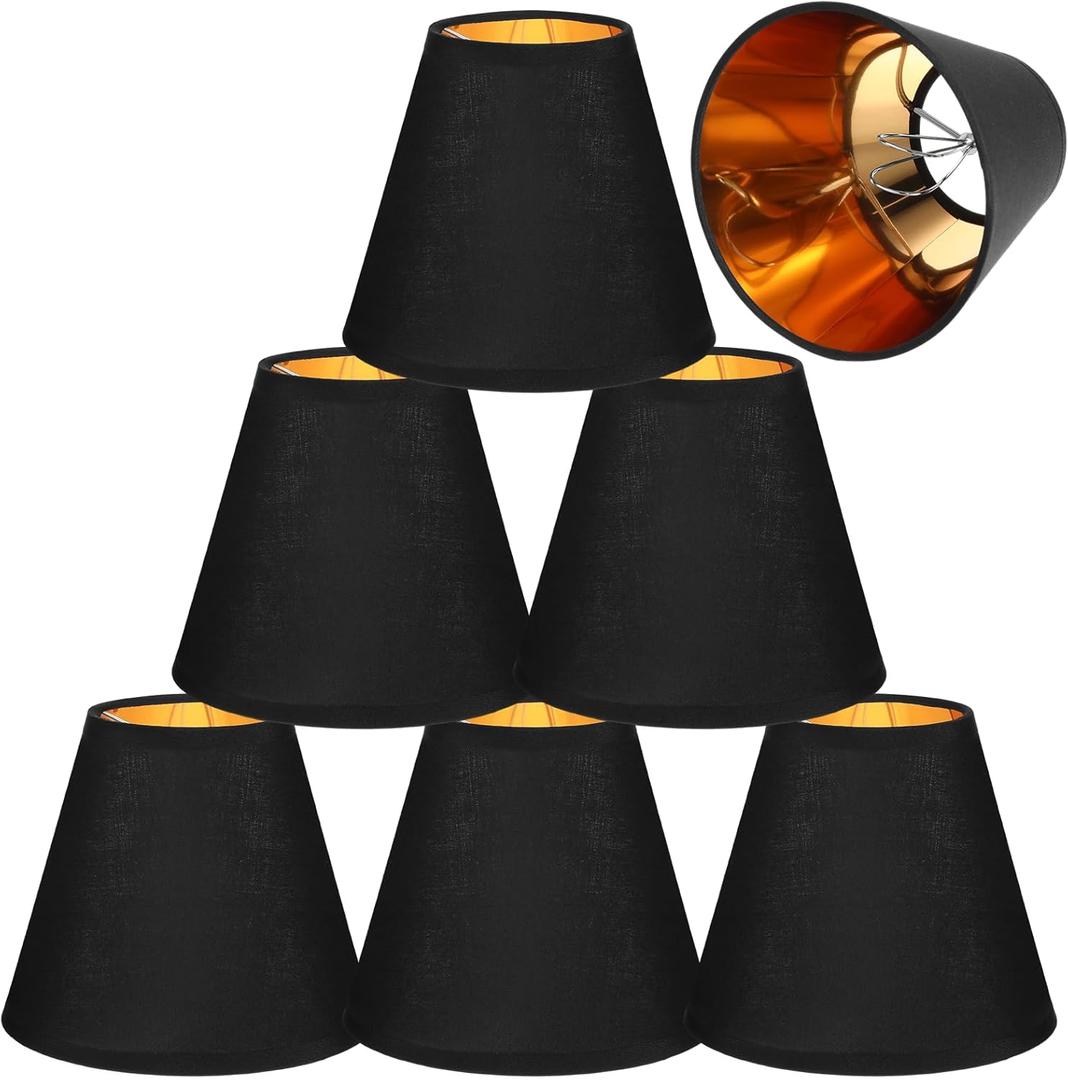 Chandelier Lamp Shades Set of 6, Mini Barrel Lampshades 6 Inch Black Replacement Small Clip on Lampshade for Candelabra Light Bulbs 3" X 6" X 5"