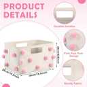 Pink Pom Pom Storage Basket 15 x 10.2 x 9.8 Inch Coquette Collapsible Cotton Canvas Basket Blanket Baskets Toy Storage Bin for Nursery Playroom Home Pink Room Organizer Decor