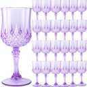 LEYIQU Plastic Glasses Plastic Goblets Vintage Style Cordial Drinking Glasses for Wedding Reception, Grand Event Party Supplies (24, Purple)