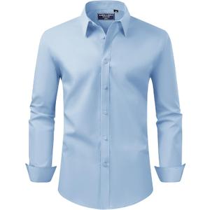 Alimens & Gentle Men's Dress Shirt Regular Fit Stretch Stain Shield Long Sleeve Solid Business Wedding Button Down Shirts (3X-Large, Light Blue)