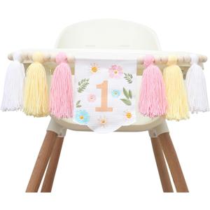 Yellow wildflower 1st high chair tassel banner,Our Little Wild flower Is Turning One Birthday Decor,Girls Wild One 1st Birthday Decoration, Floral Theme Highchair Banner (Yellow)
