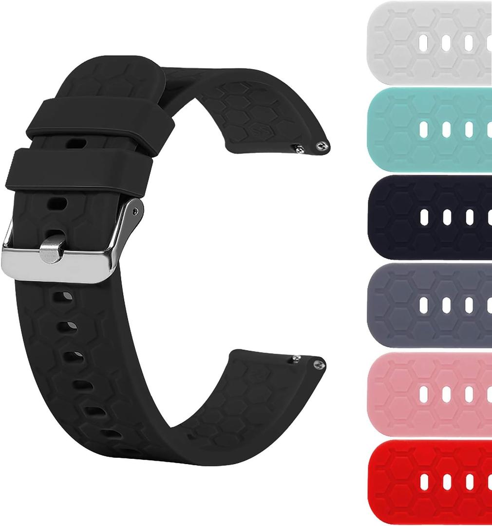 18mm 20mm 22mm Width Silicone Quick Release Wristband Replacement Sports Straps Bracelet Watch Band Women Men Strap with Quick Release Pins for Smartwatch (Black)