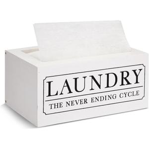 Farmlyn Creek Wood Dryer Sheet Holder - Farmhouse Laundry Pod Holder & Dryer Sheet Box Cover - Hinged Lid Organizer Box - Room Decor & Laundry Room Organization - White, 8 x 5 x 4 in, 120 Count