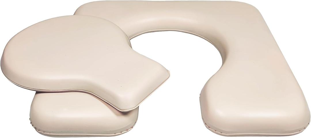 PU Bedside Commode Seat Cushion, U Shape Soft Sponge Padded for Bedside Chairs, Raised Toilet Seat, 16.5" Width, Waterproof and Easy Clean - (Beige)