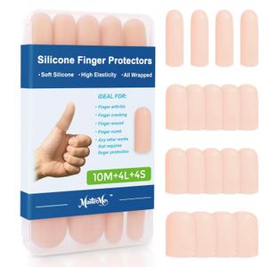 Gel Finger Cots Protectors, Silicone Fingers Covers Bandages Caps Sleeves for Fingertip Thumb Protection, Ideal for Trigger, Arthritis, Cracking, Blisters, Callus, Hangnail & Pain Relief (Nude, 10M+4L+4S)