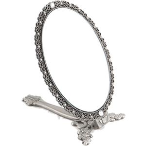 Butterfly Designed Double Sided Magnification Hand Held Makeup Metal Mirror Folding Handle Stand Travel Mirror (Medium, Tin (Matt Gray))