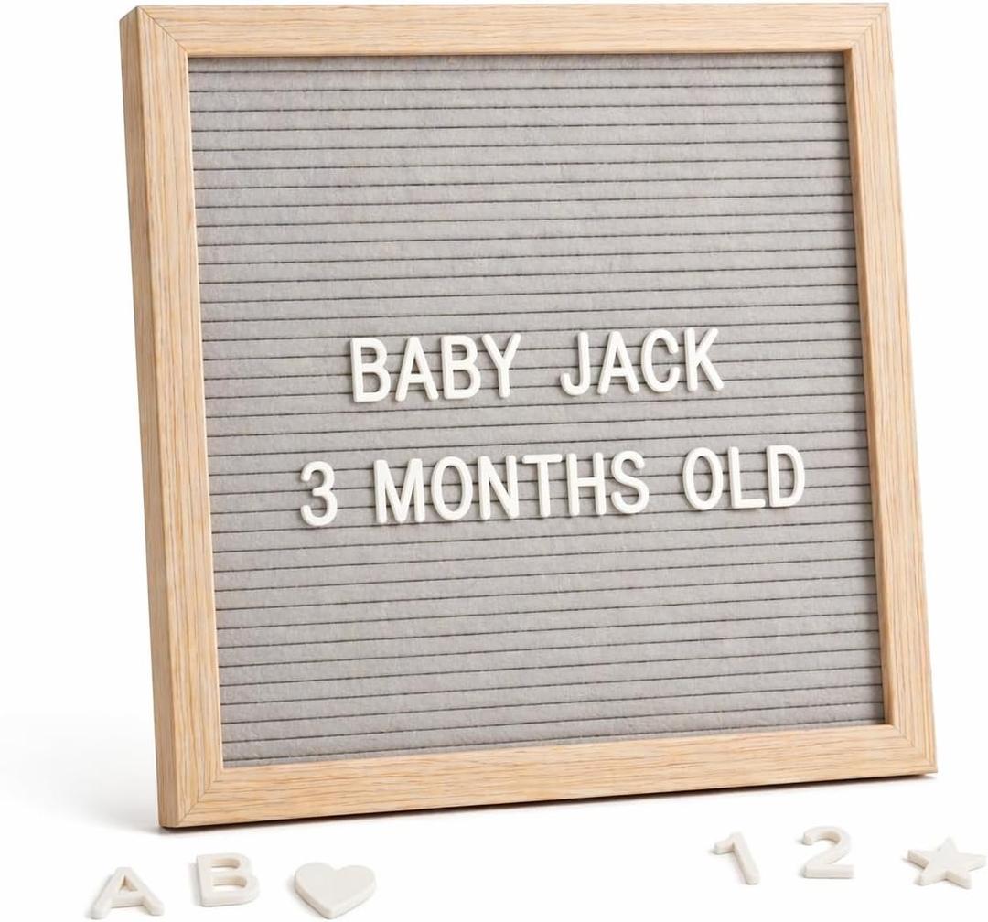C CRYSTAL LEMON Felt Letter Board 10x10 Inch Gray 336 Letters Numbers & Symbols Changeable Message Board with Wooden Frame, Wall Mount or Stand
